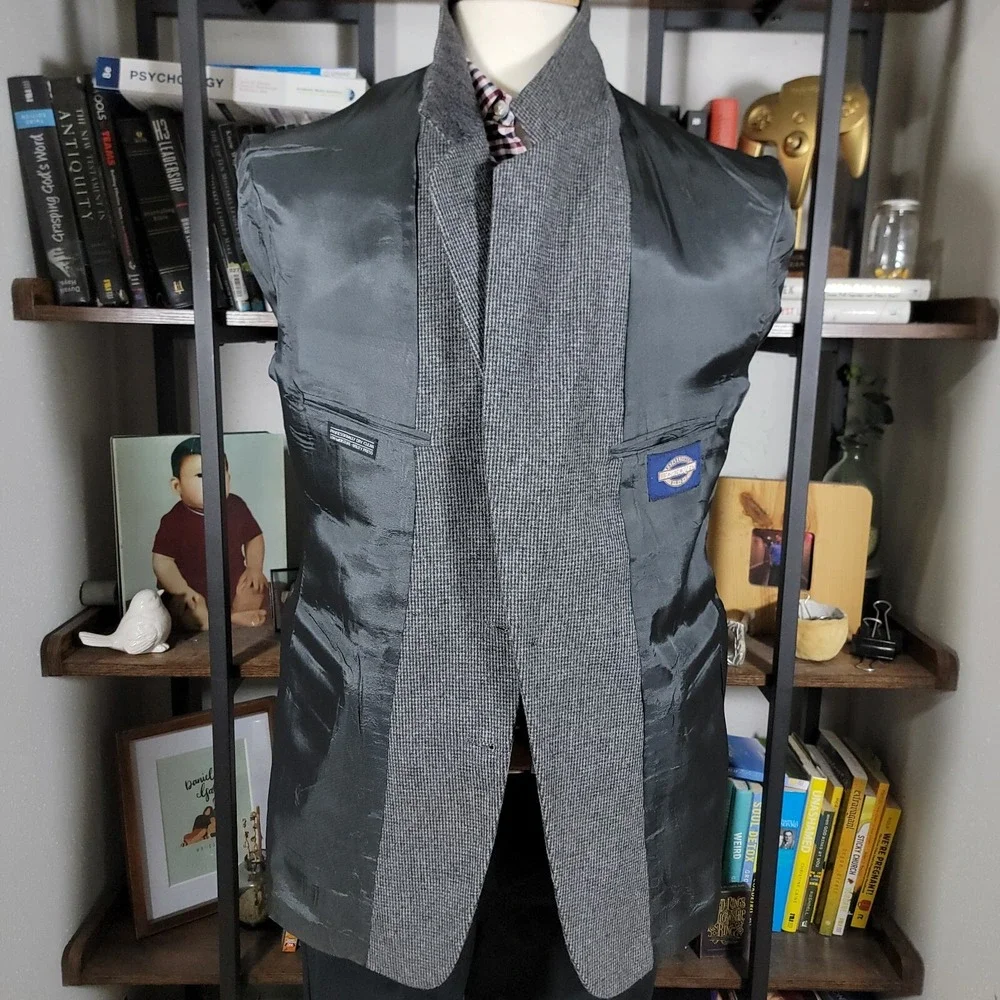 VTG Town Craft Men's Tweed Sport Coat Blazer Two Button Gray‎ Wool Size 44R